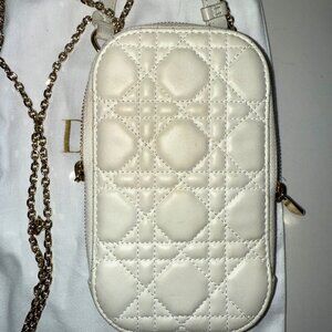 Dior Micro Lady Dior Phone Bag – White Cannage Lambskin with Gold Chain